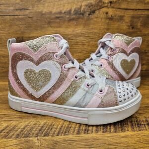 Skechers Twinkle Stars heart Pop High top gold pink gitter sneakers size 1